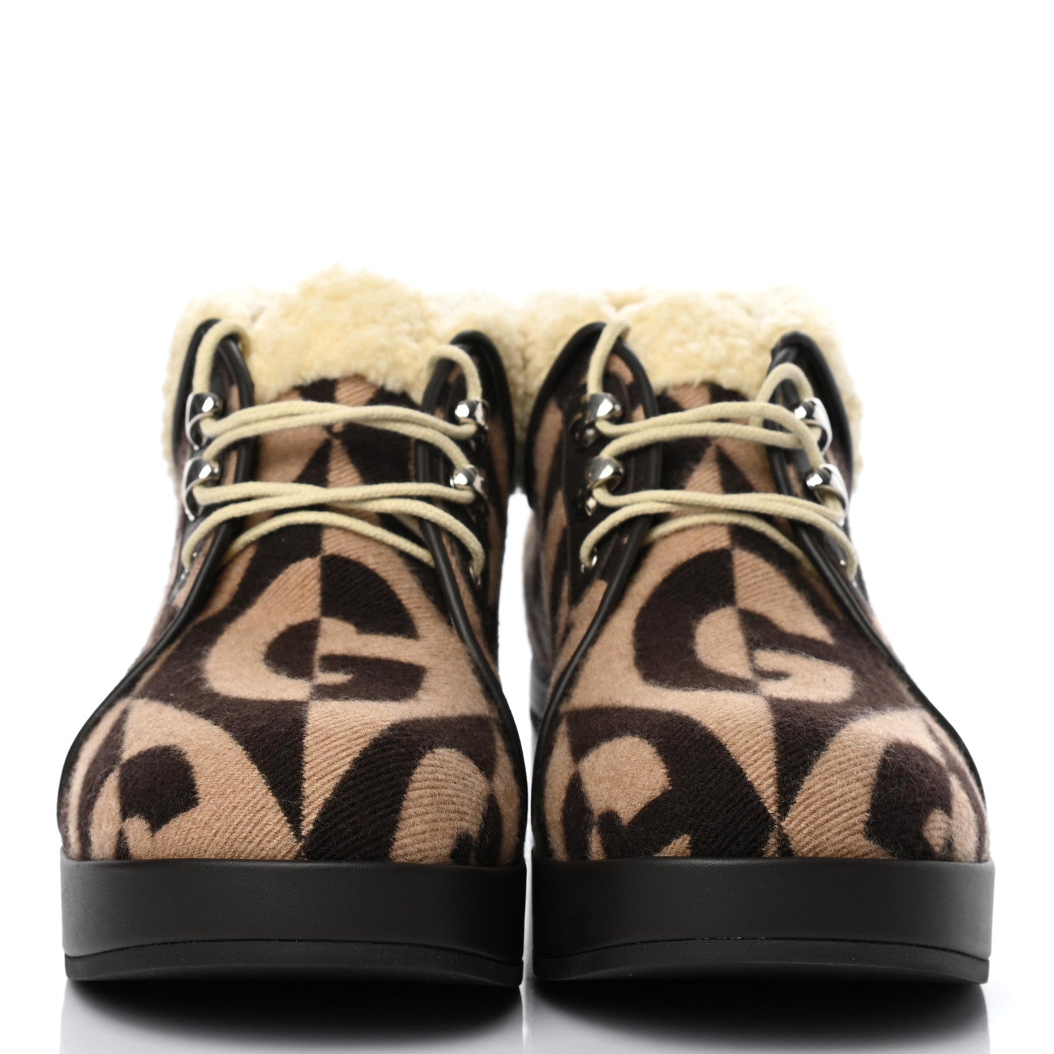 Gucci Wool Faux Shearling G Rhombus Womens Victor Ankle Boots 39 Beige Cocoa 2 of 8