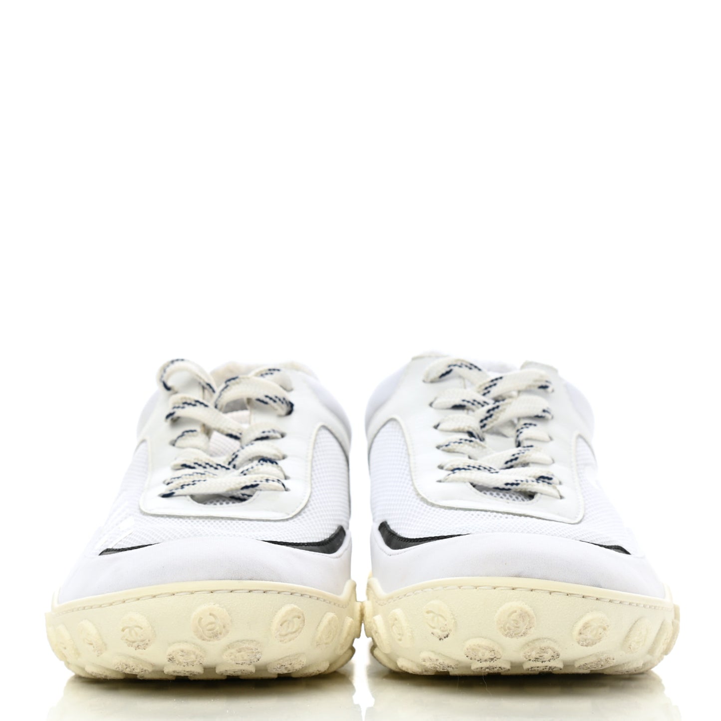 Calfskin Mesh Lycra Womens Logo Sneakers 40 White