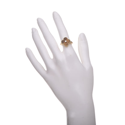 Van Cleef & Arpels 18K Yellow Gold Diamond Tiger's Eye Vintage Alhambra Ring 49 4.75 2 of 6