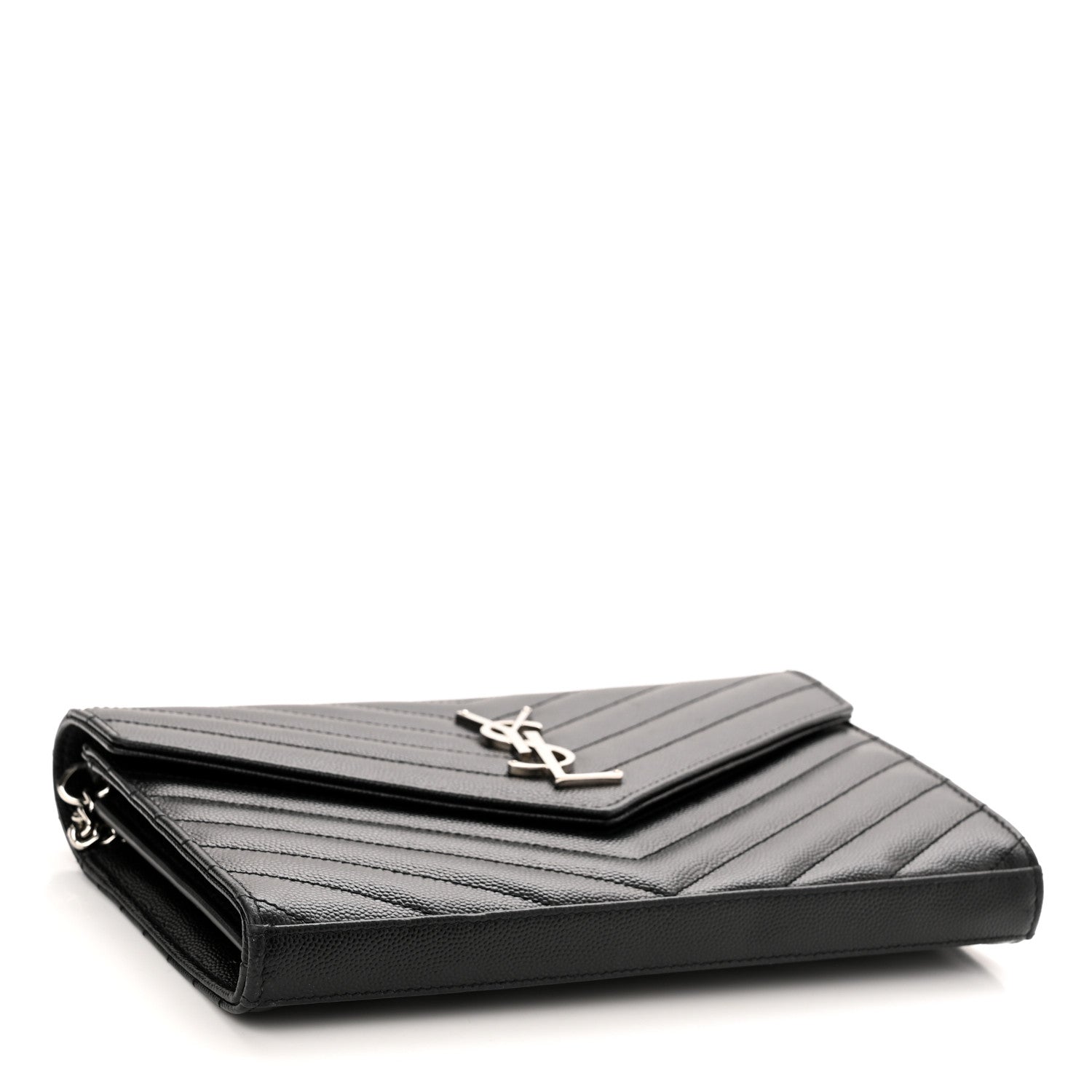 Saint Laurent Grain De Poudre Matelasse Chevron Monogram Chain Wallet Black 4 of 10