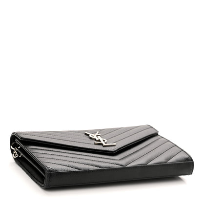 Saint Laurent Grain De Poudre Matelasse Chevron Monogram Chain Wallet Black 4 of 10