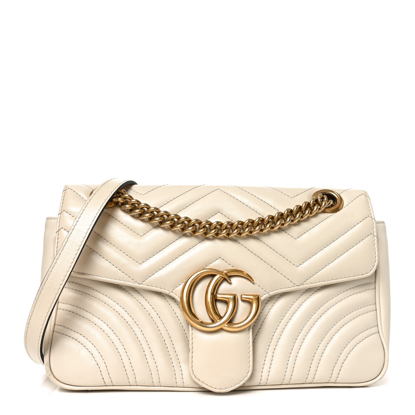 Calfskin Matelasse Small GG Marmont Shoulder Bag White