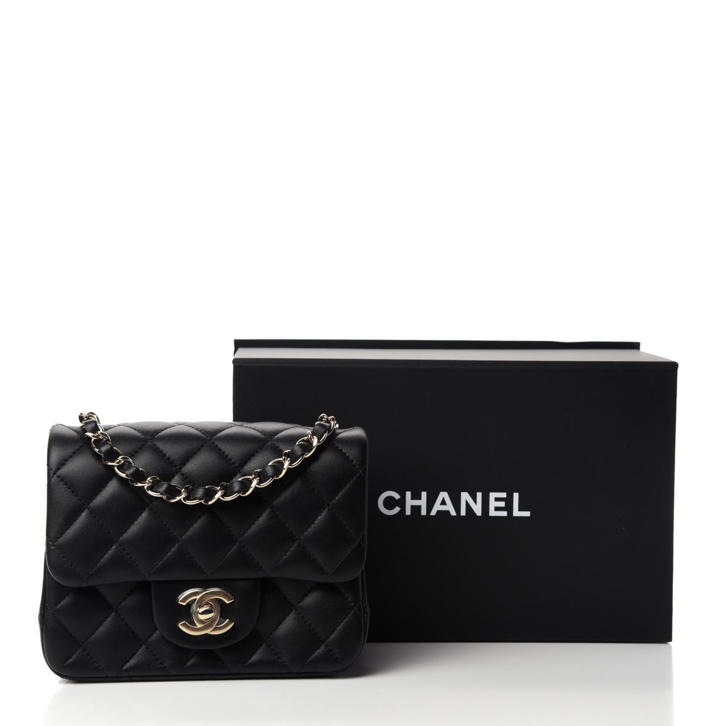 Lambskin Quilted Mini Square Flap Black