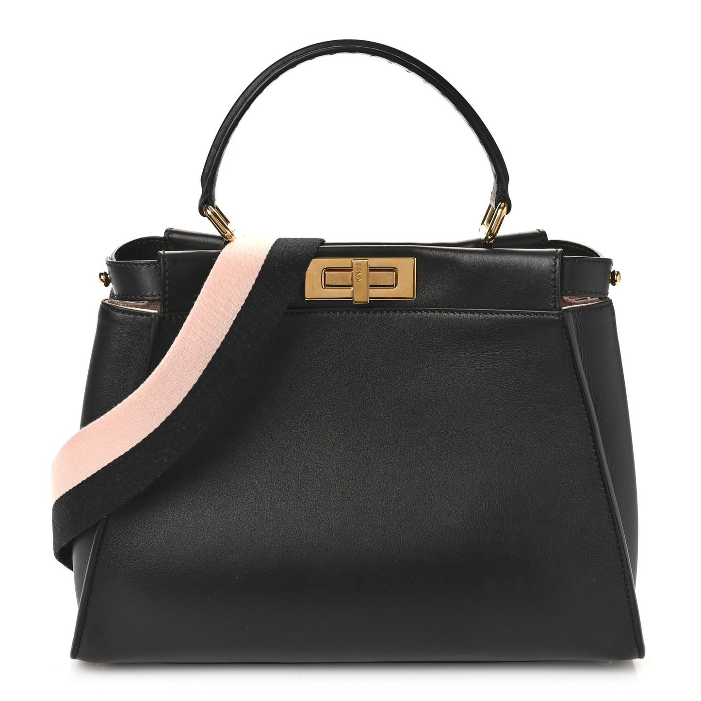 Vitello Seta Canvas FF Embroidered Medium Peekaboo Iconic Satchel Black Rosa Quarzo