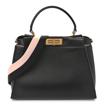 Fendi Vitello Seta Canvas FF Embroidered Medium Peekaboo Iconic Satchel Black Rosa Quarzo 1 of 8