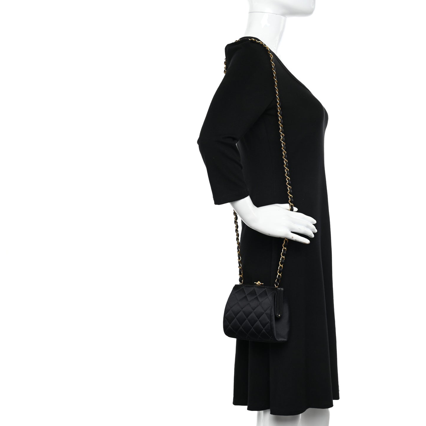 Satin Quilted CC Kisslock Clutch Black