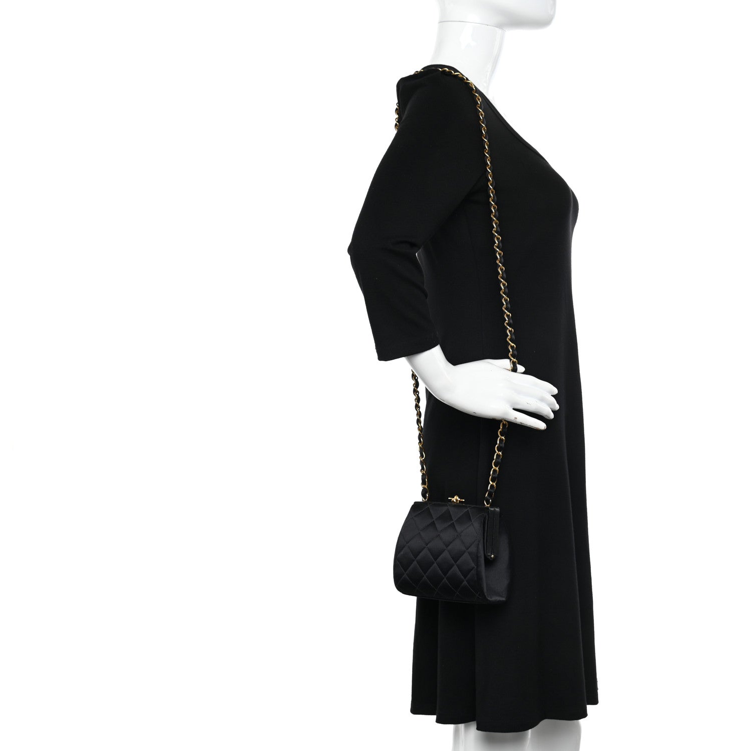 Chanel Satin Quilted CC Kisslock Clutch Black 2 of 11