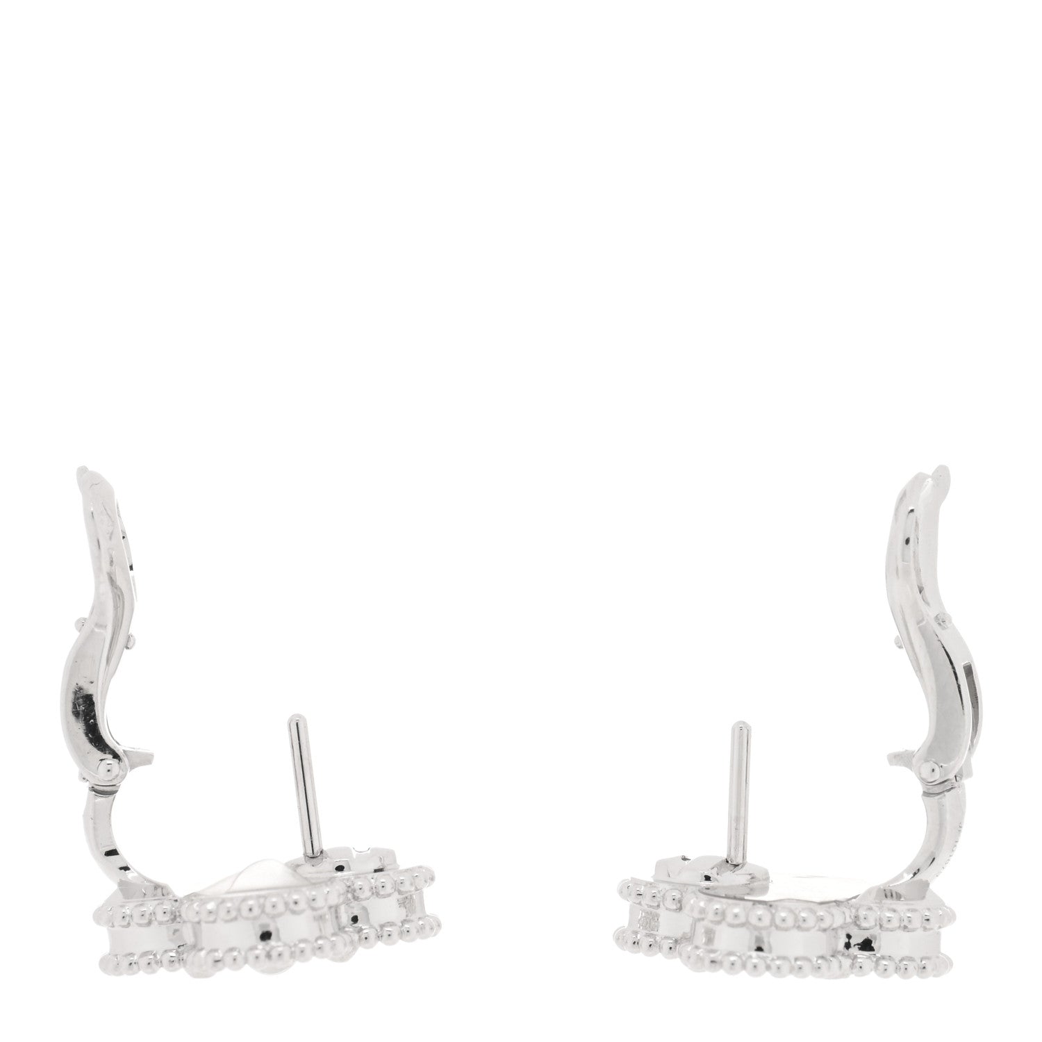 Van Cleef & Arpels 18K White Gold Guilloche Vintage Alhambra Earrings 3 of 5
