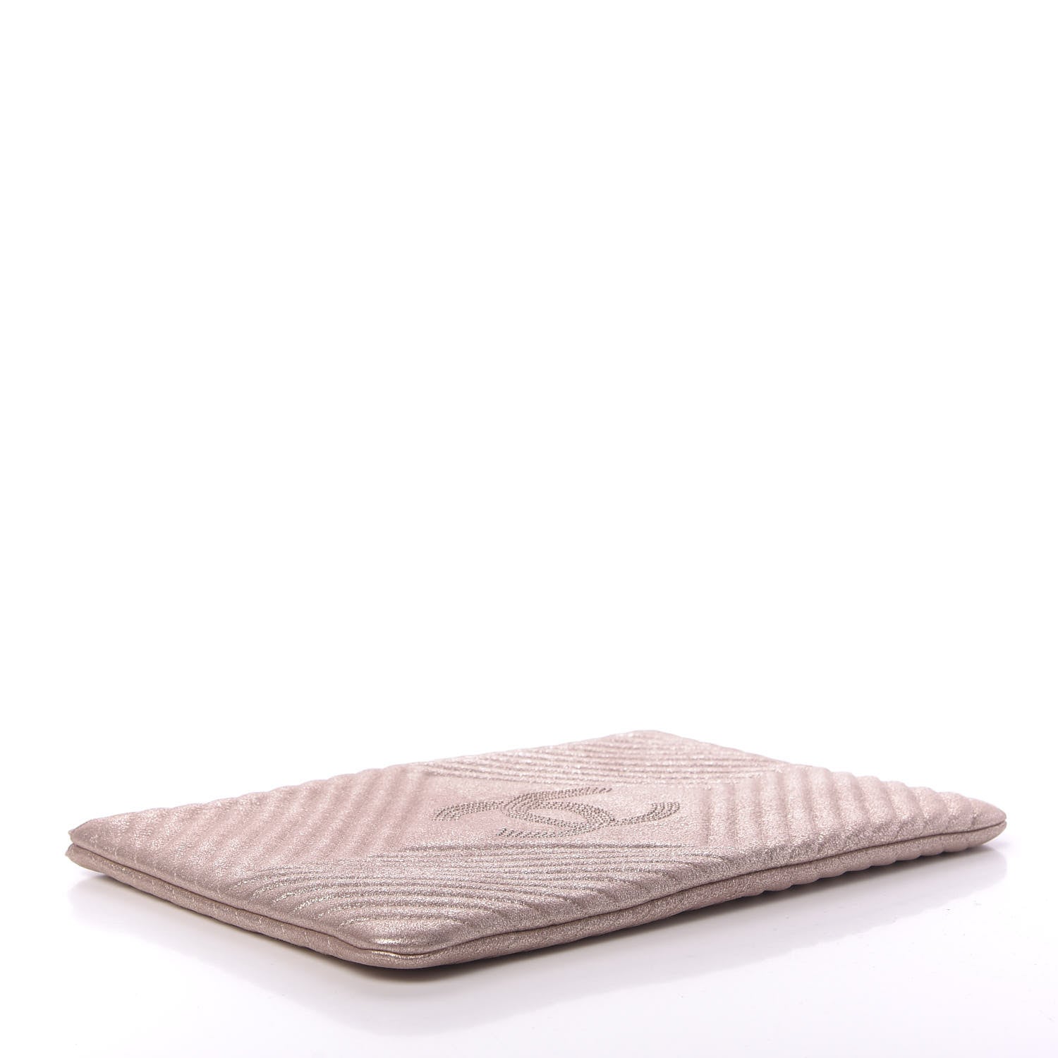 Chanel Metallic Crackled Goatskin Studded Chevron Quilted CC Large Zip Clutch Pink 4 of 7
