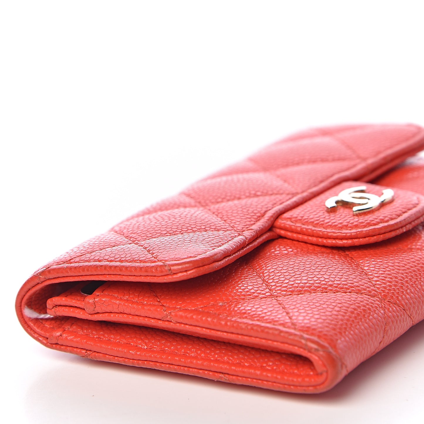 Caviar Quilted Flap Card Holder Wallet Red