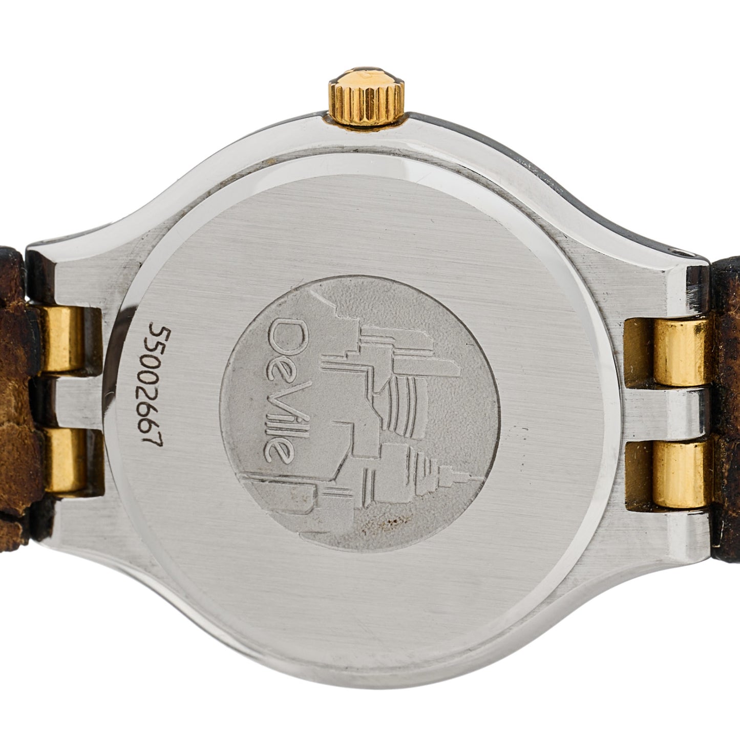 Stainless Steel 18K Yellow Gold Alligator 23mm De Ville Quartz Watch White 595.0101