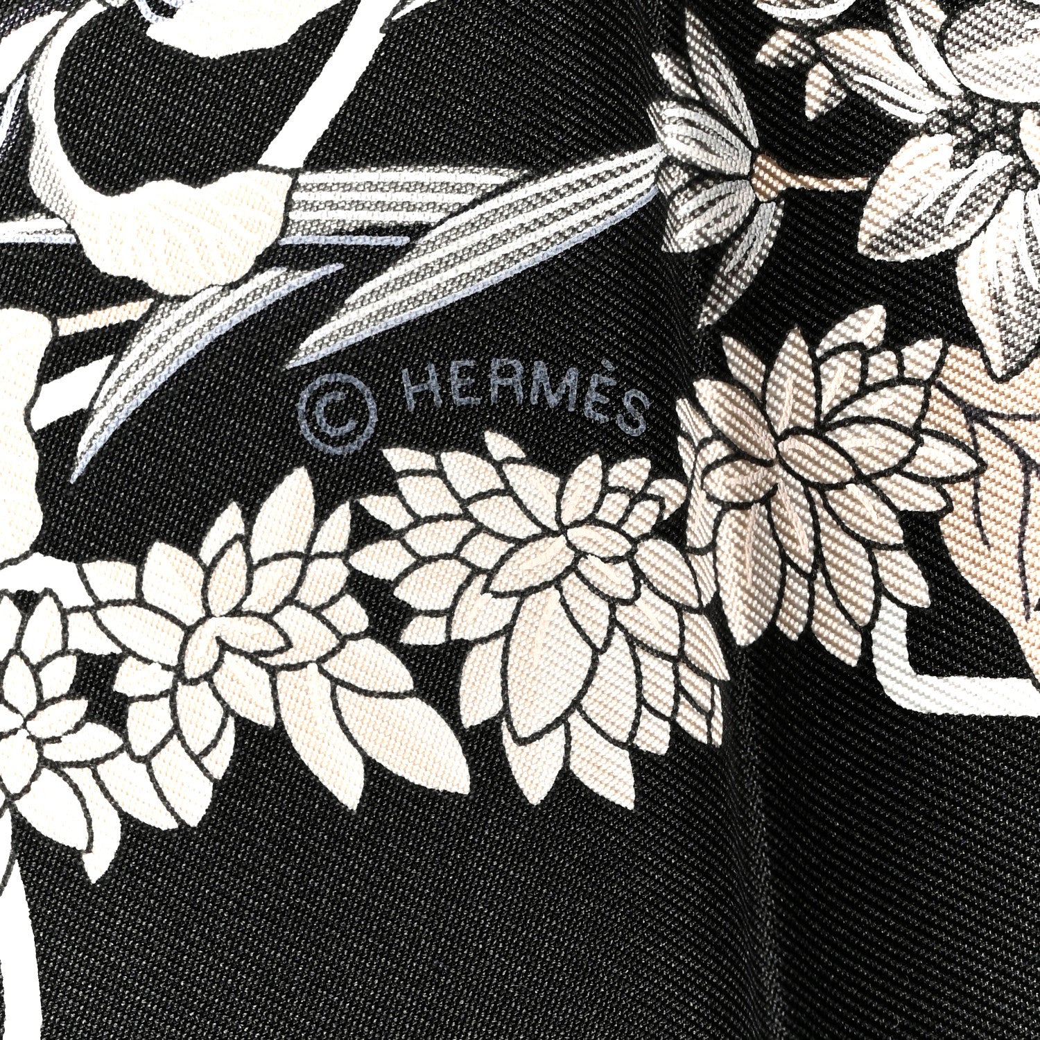 Hermes Silk Planifleurs Scarf 90 Black Gris Parchemin 5 of 5