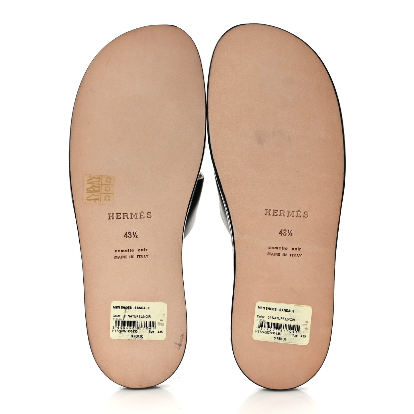 Calfskin Mens Izmir Sandals 43.5 Black Naturel