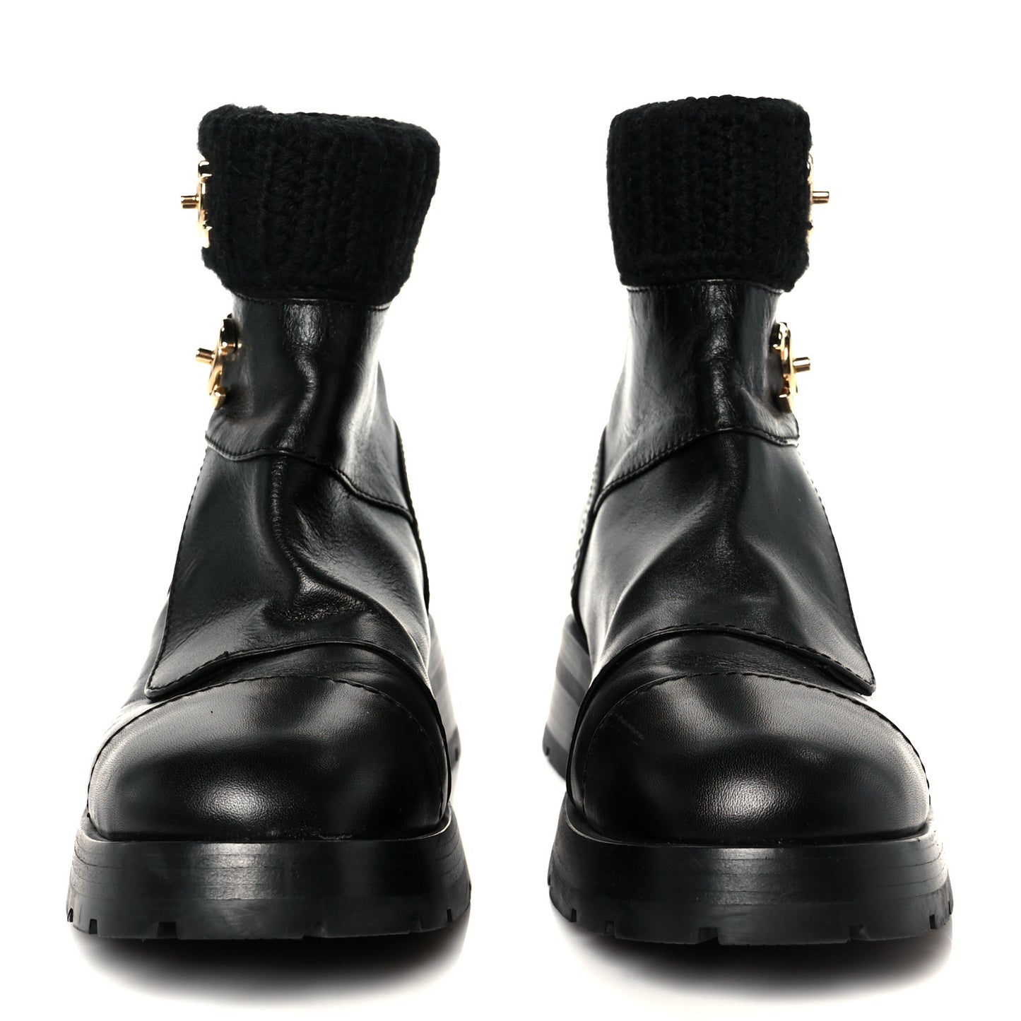 Calfskin Knit CC Short Boots 38 Black