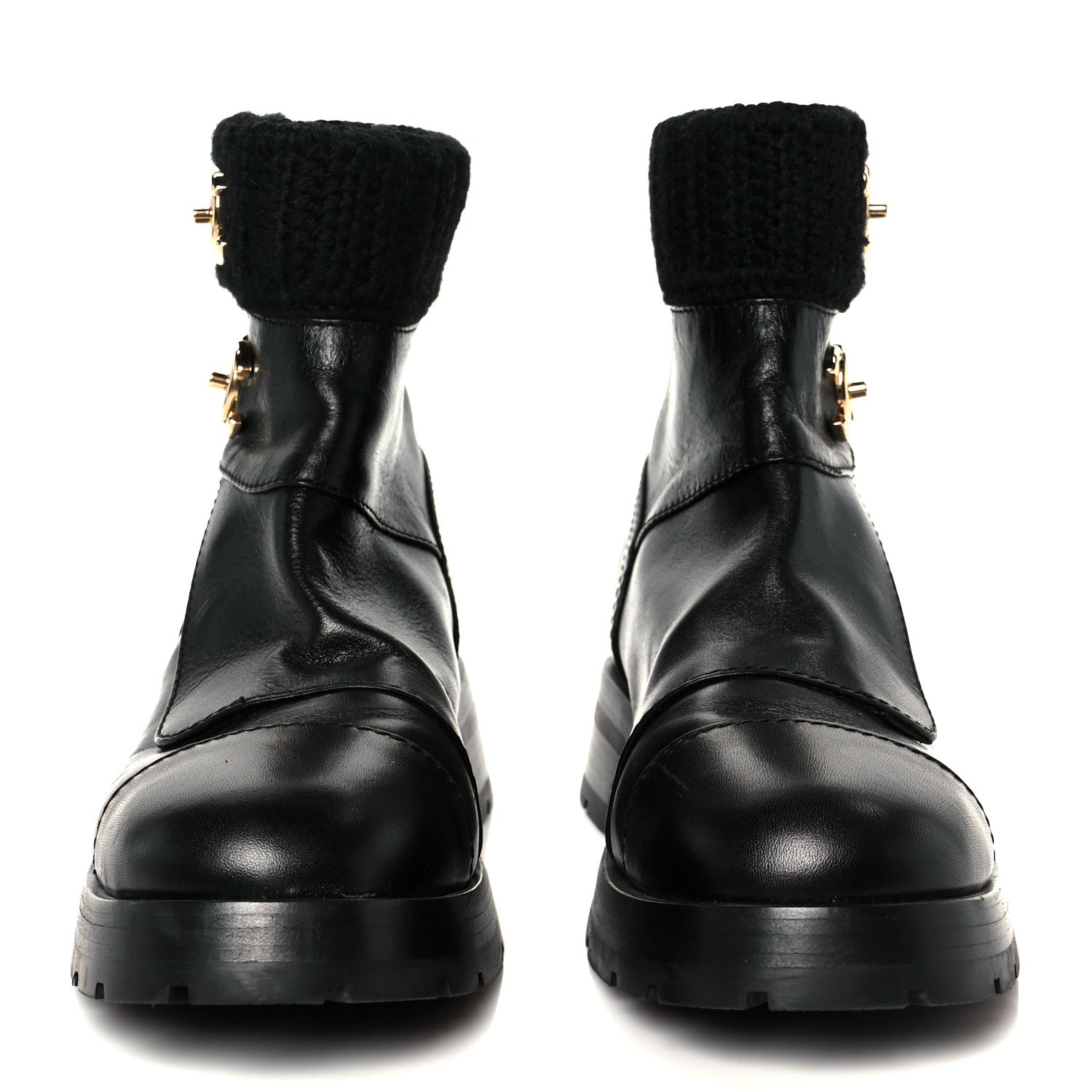 Chanel Calfskin Knit CC Short Boots 38 Black 3 of 10
