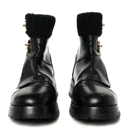 Chanel Calfskin Knit CC Short Boots 38 Black 3 of 10