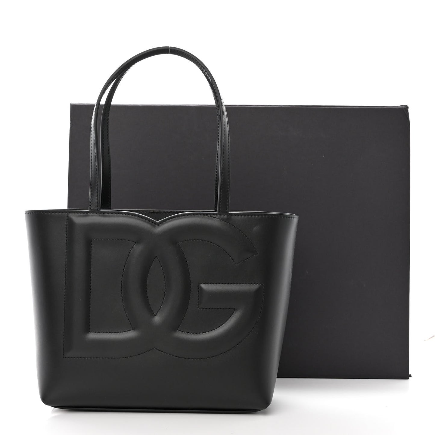 Calfskin Small DG Logo Shopper Tote Black