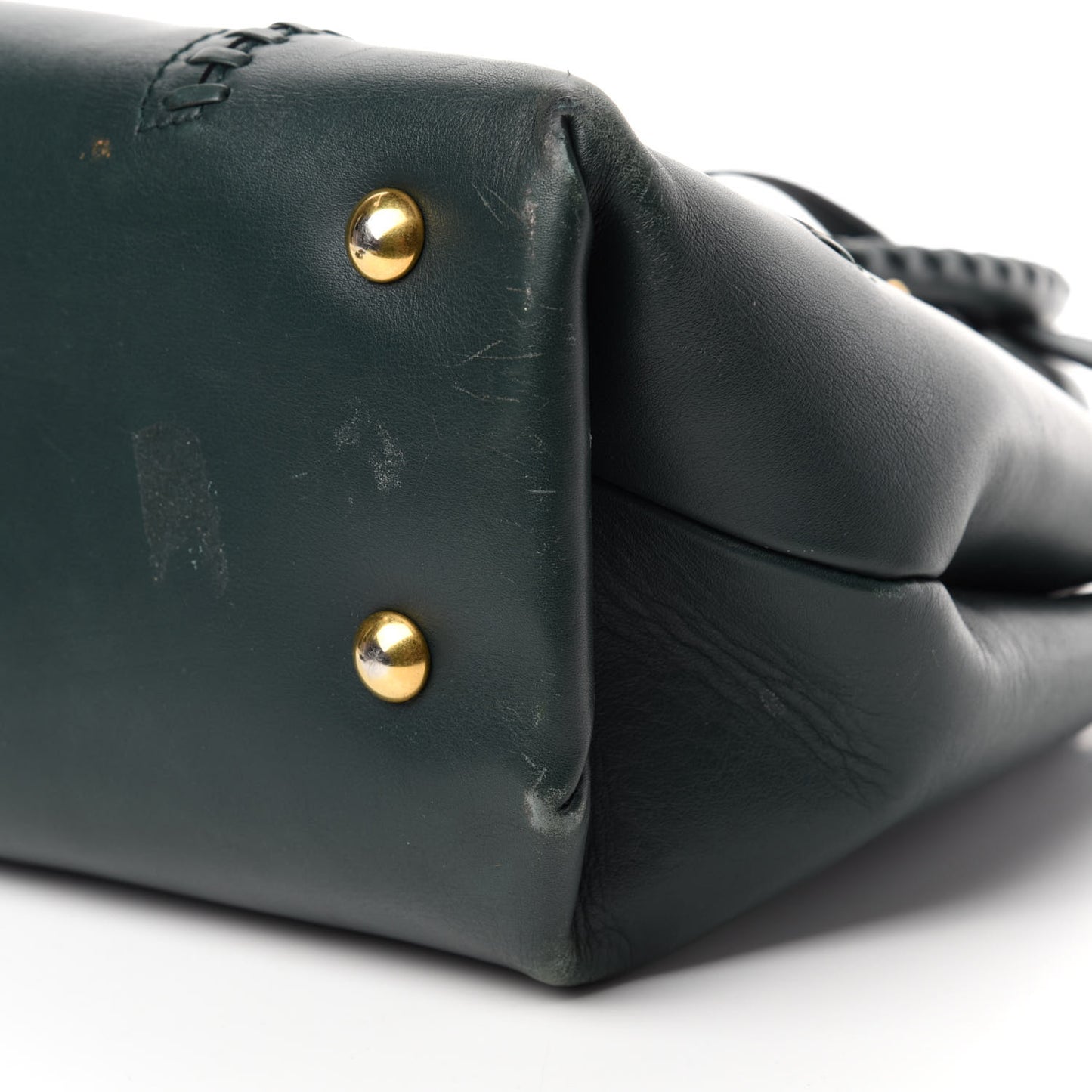Calfskin Whipstitch Folk Tote Bag Dark Green Bottle