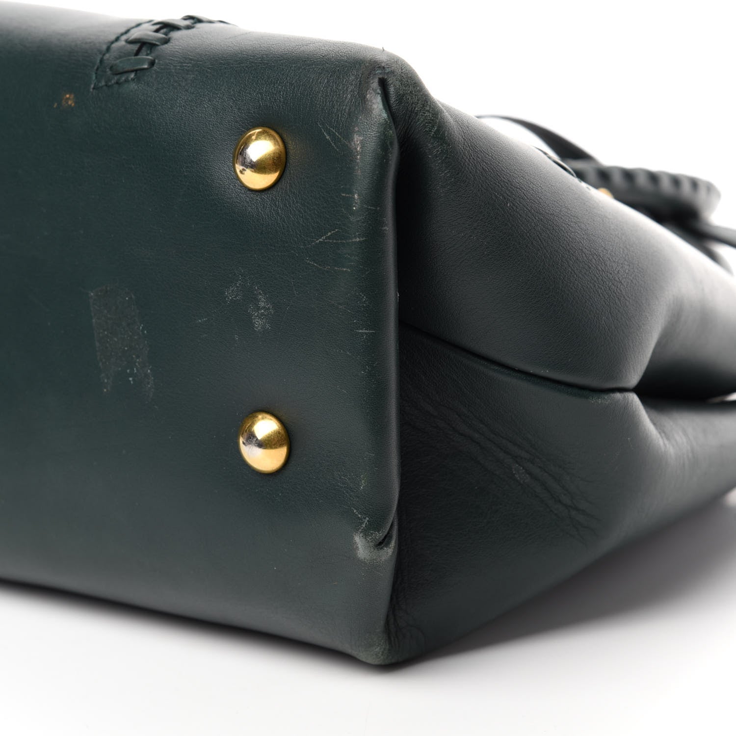 Alexander McQueen Calfskin Whipstitch Folk Tote Bag Dark Green Bottle 8 of 13
