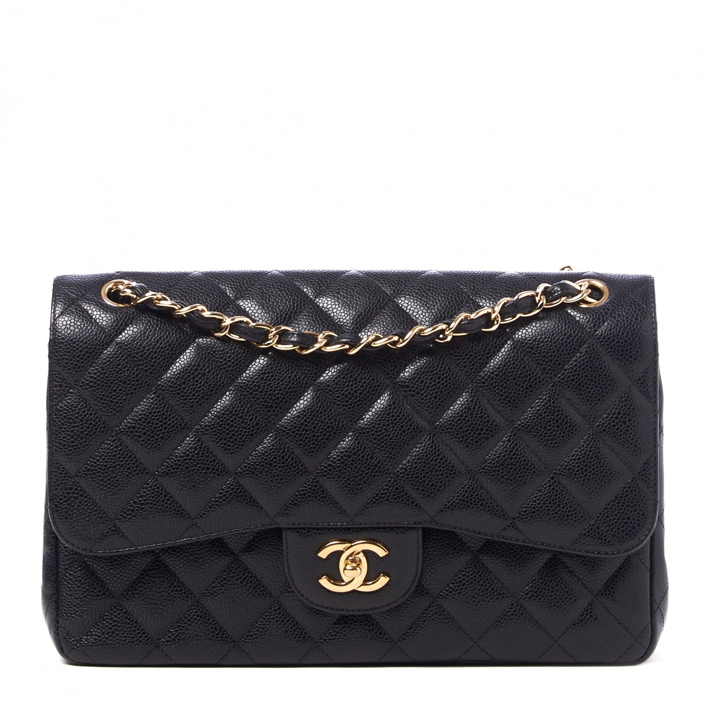 Caviar Quilted Jumbo Double Flap Black