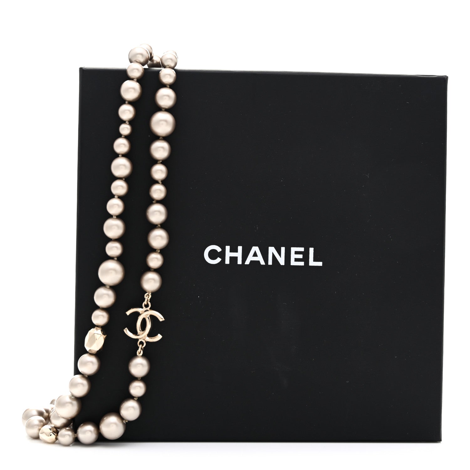 Chanel Resin Pearl Metal CC Long Necklace Golden Pearly Beige 6 of 6