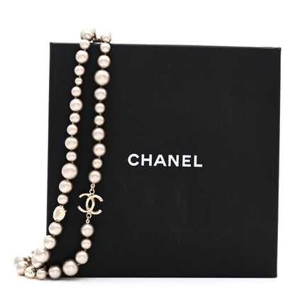 Chanel Resin Pearl Metal CC Long Necklace Golden Pearly Beige 6 of 6