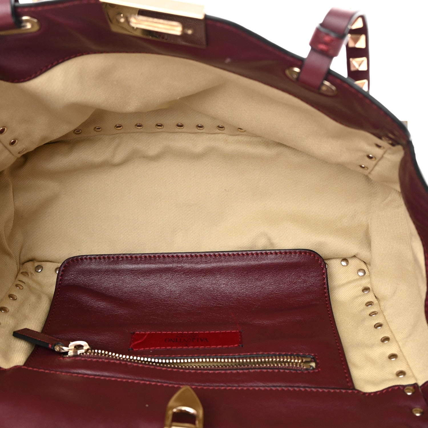Valentino Garavani Vitello Small Rockstud Tote Rubin 5 of 14