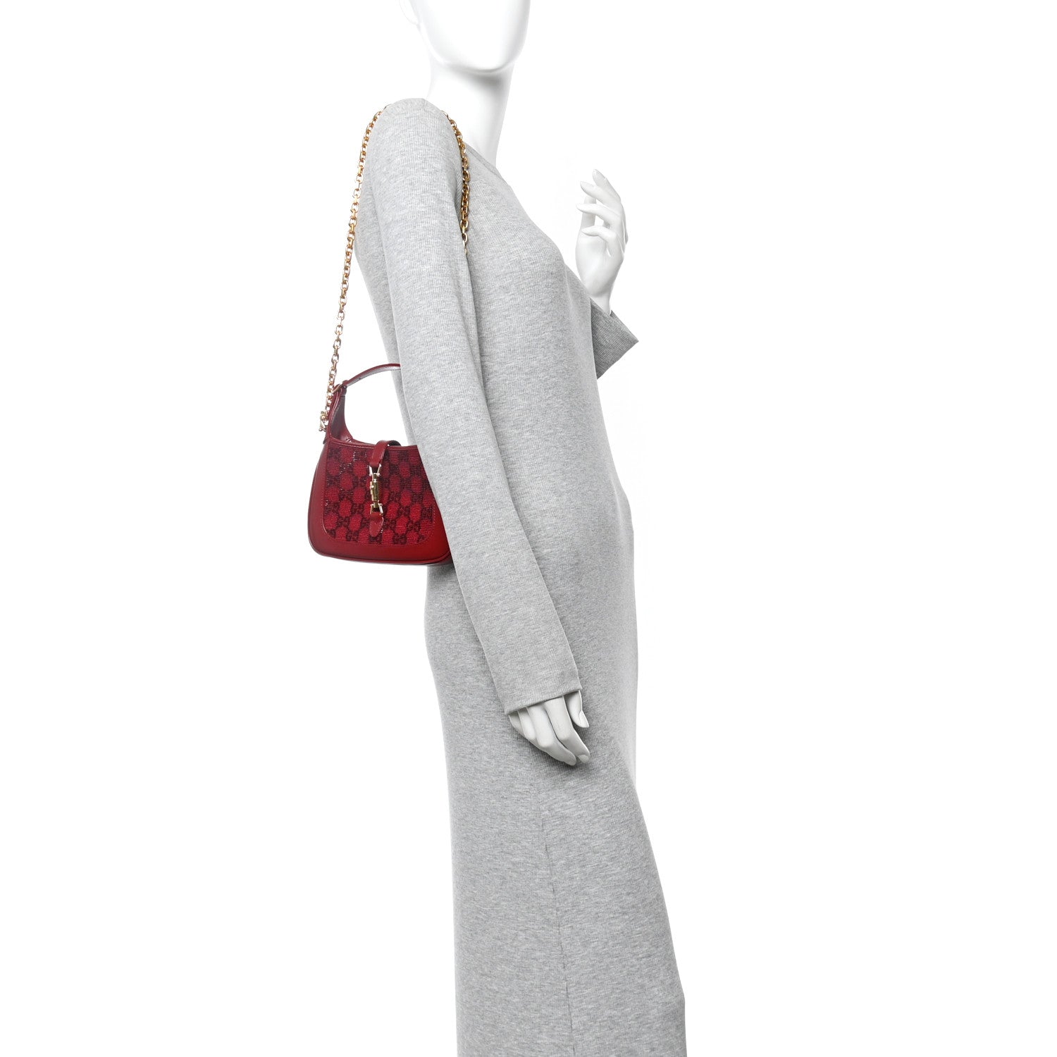 Gucci Calfskin Beaded Embroidery GG Monogram Mini Jackie 1961 Cherry Red 2 of 10
