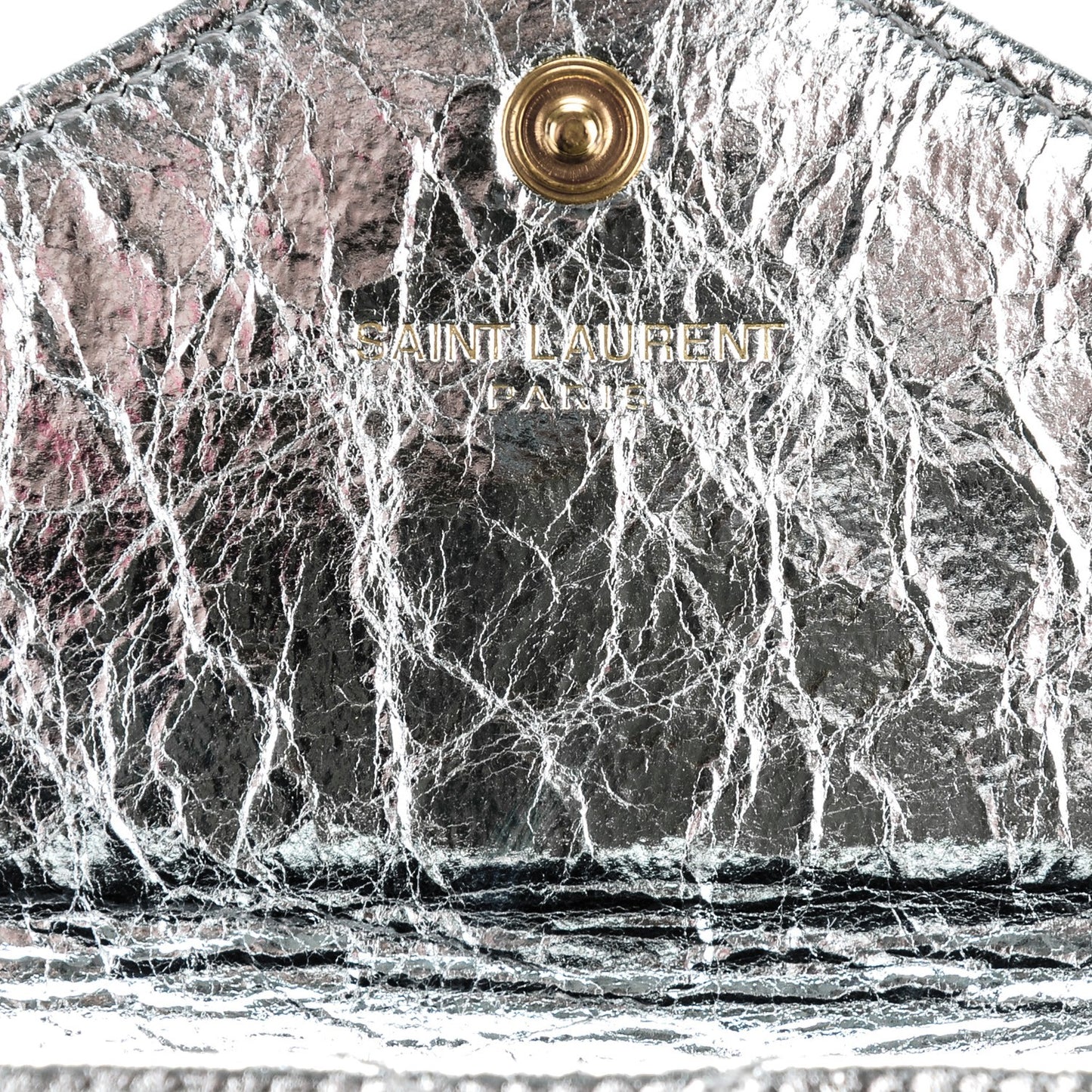 Metallic Goatskin Mixed Matelasse Chevron Small Monogram Envelope Wallet Silver