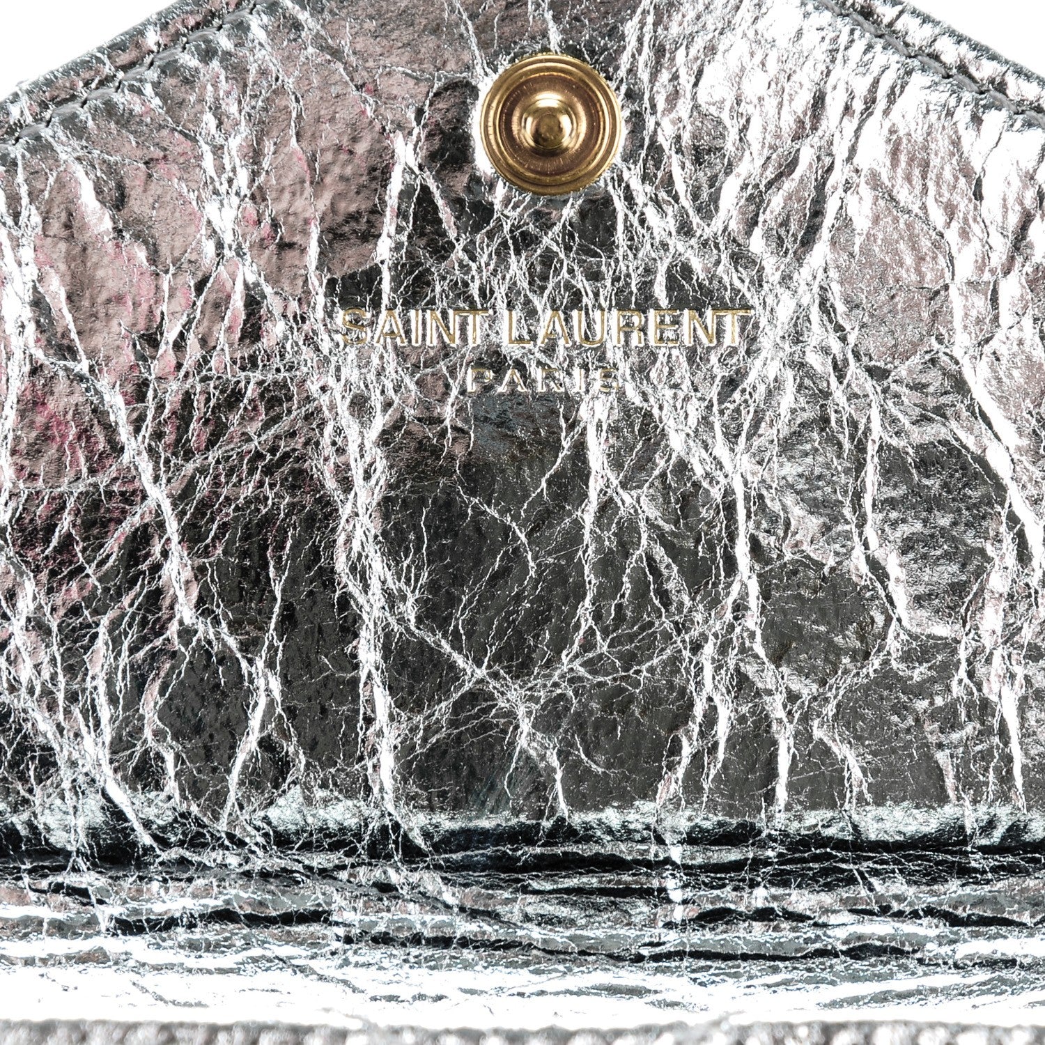 Saint Laurent Metallic Goatskin Mixed Matelasse Chevron Small Monogram Envelope Wallet Silver 6 of 9