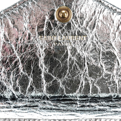 Saint Laurent Metallic Goatskin Mixed Matelasse Chevron Small Monogram Envelope Wallet Silver 6 of 9
