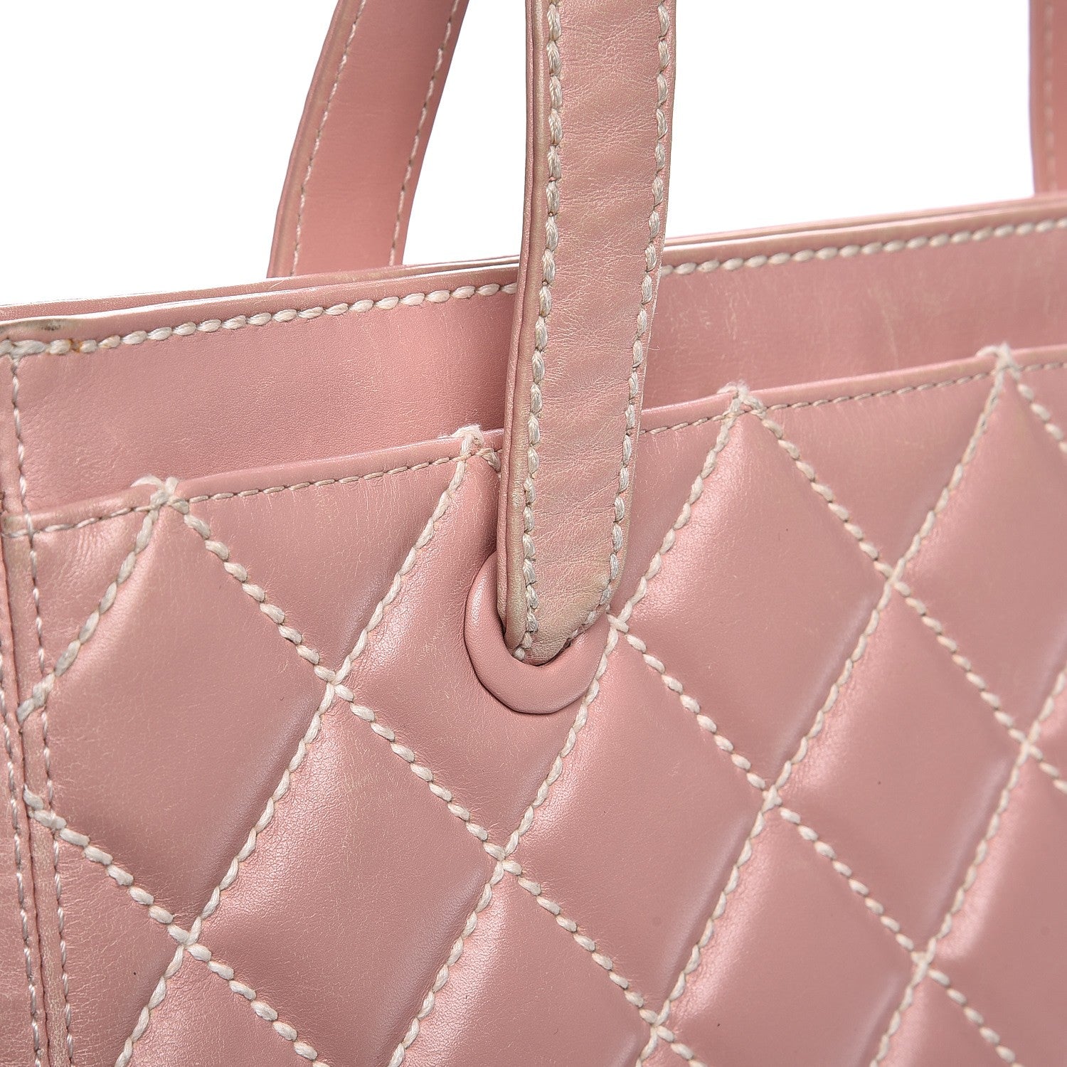 Chanel Calfskin Contrast Stitch Surpique Tote Pink 14 of 19