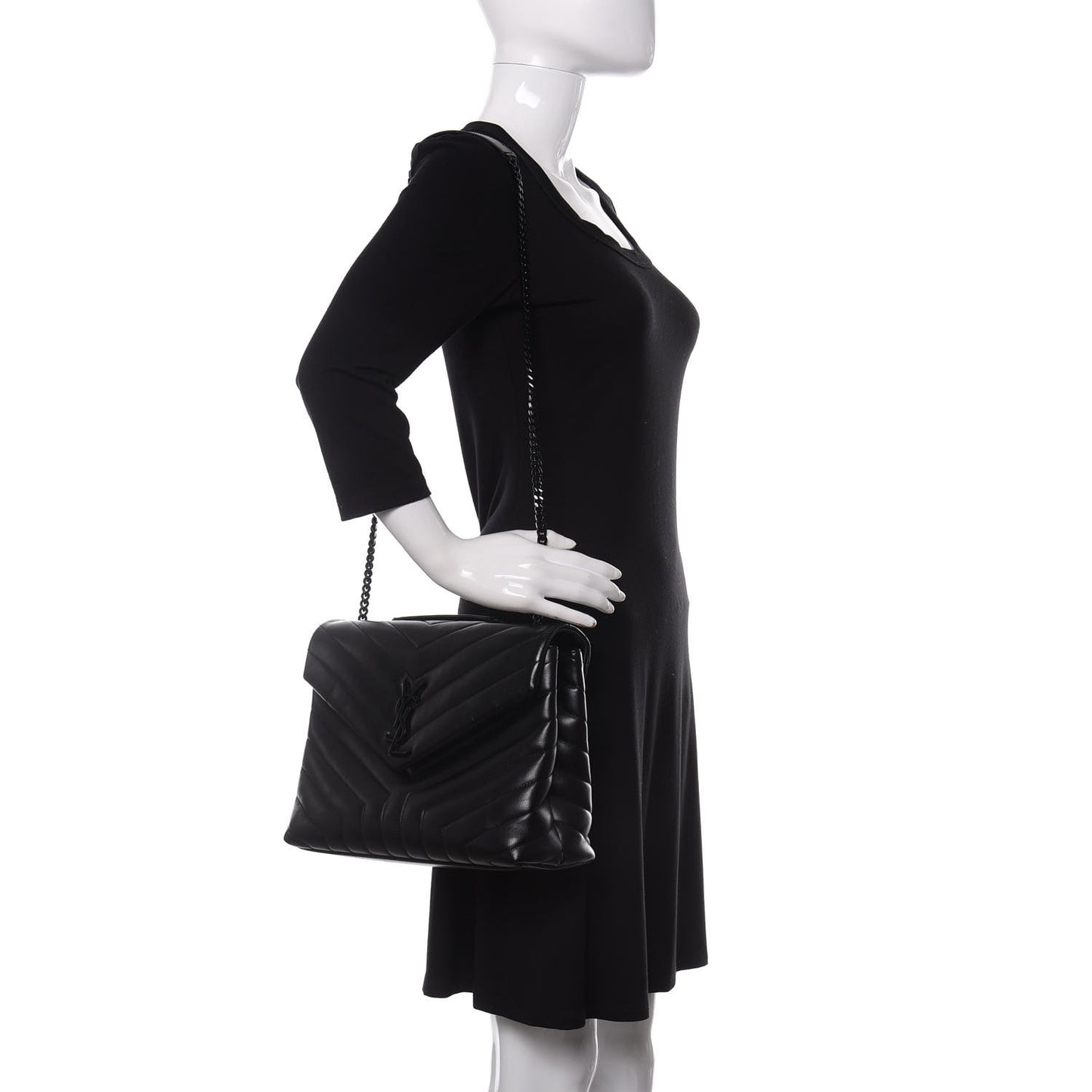 Calfskin Y Quilted Monogram Medium Loulou Chain Satchel Black