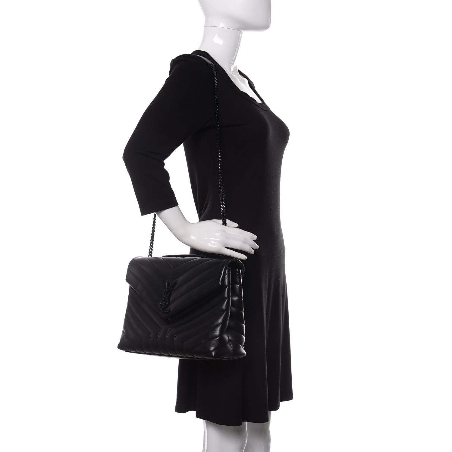 Saint Laurent Calfskin Y Quilted Monogram Medium Loulou Chain Satchel Black 3 of 12