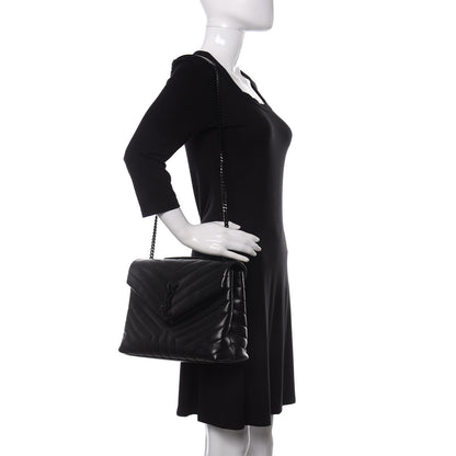 Saint Laurent Calfskin Y Quilted Monogram Medium Loulou Chain Satchel Black 3 of 12
