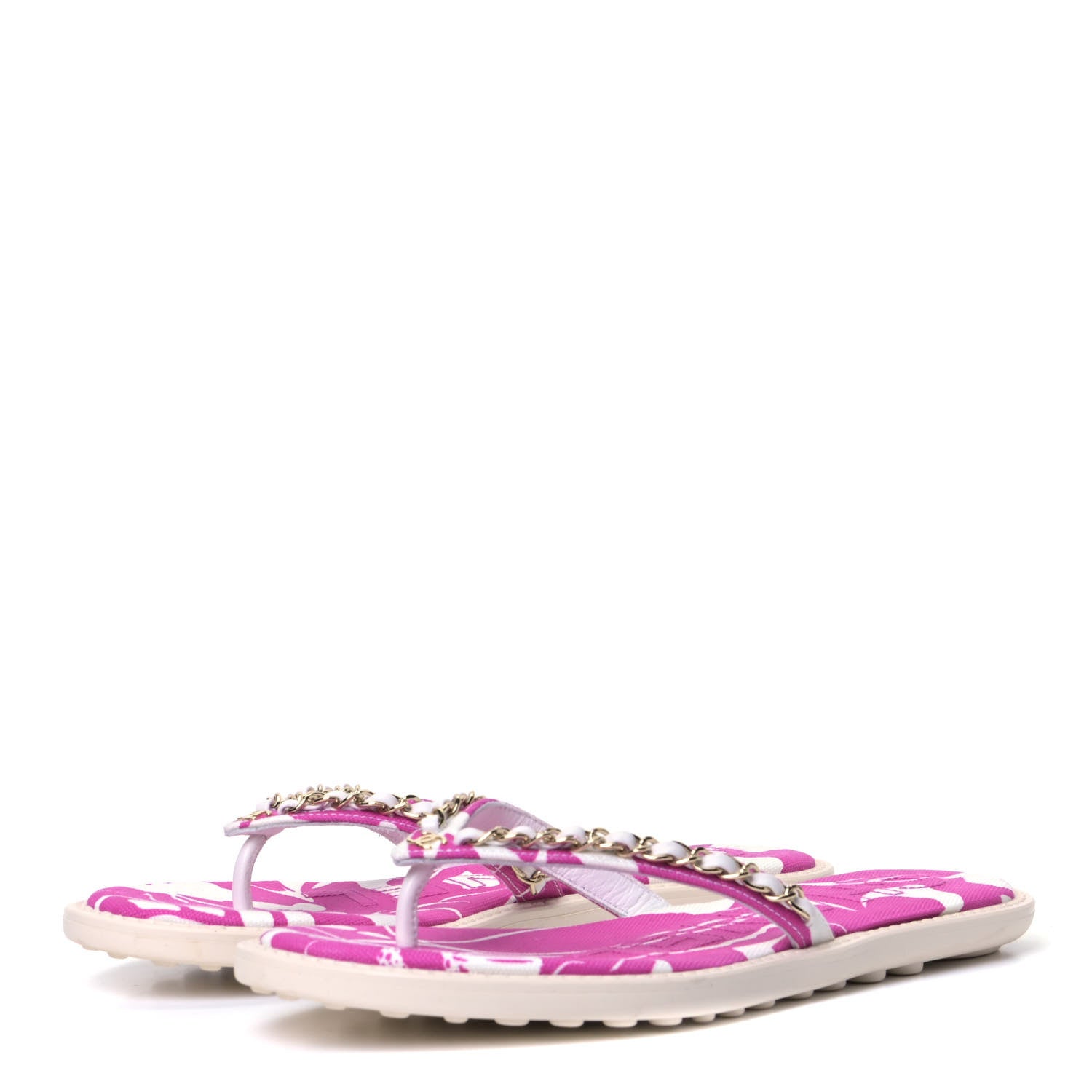 Chanel Cotton Lambskin CC Chain Thong Sandals 36 Pink Ecru 2 of 9