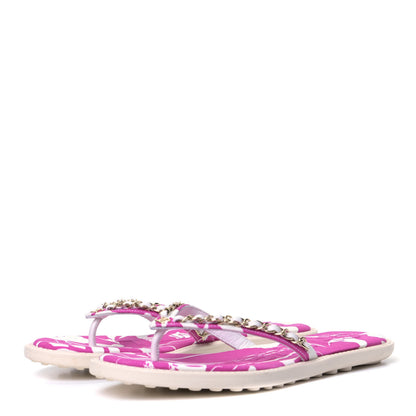 Chanel Cotton Lambskin CC Chain Thong Sandals 36 Pink Ecru 2 of 9