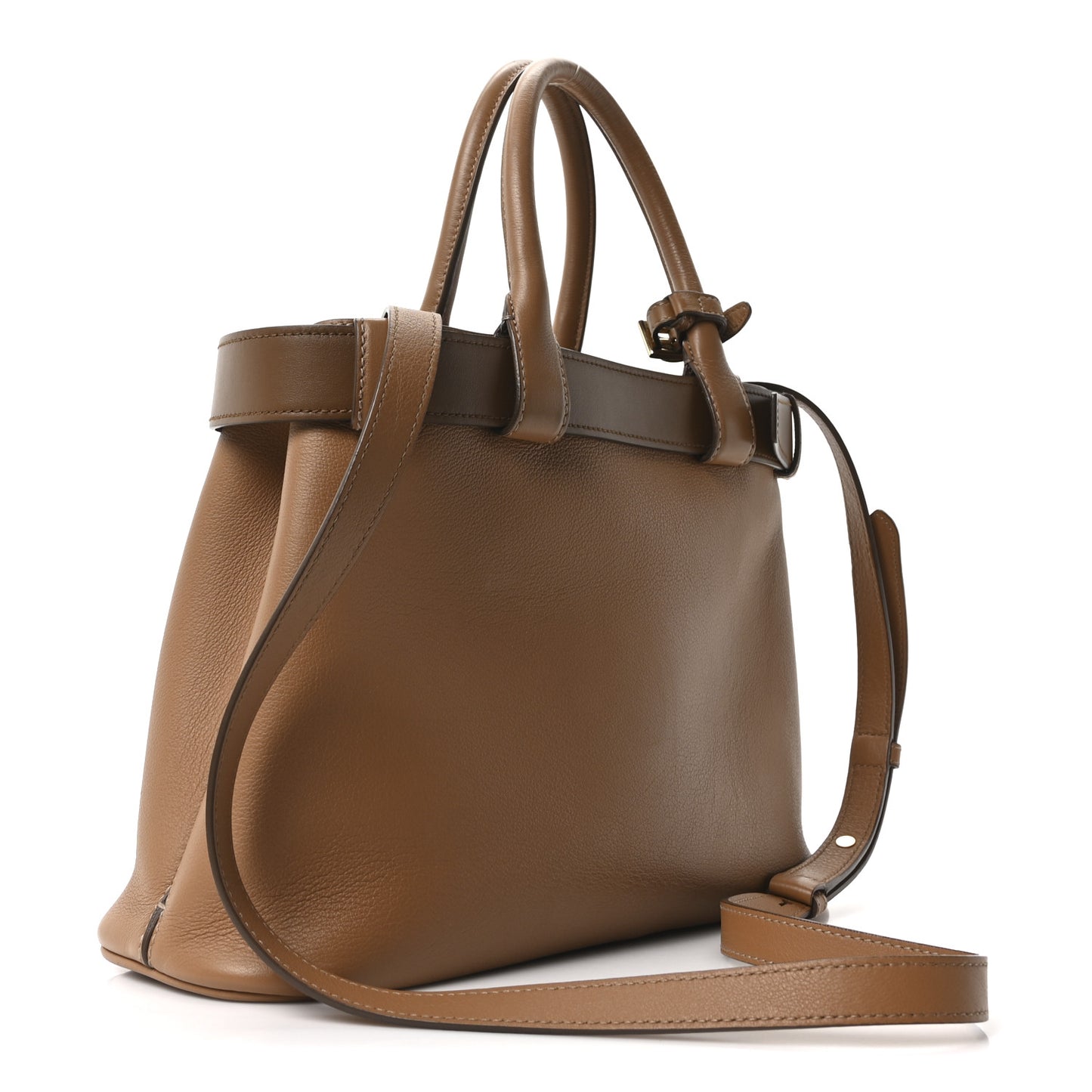 Soft Grained Calfskin Vitello Daino Small Buckle Bag Caramello