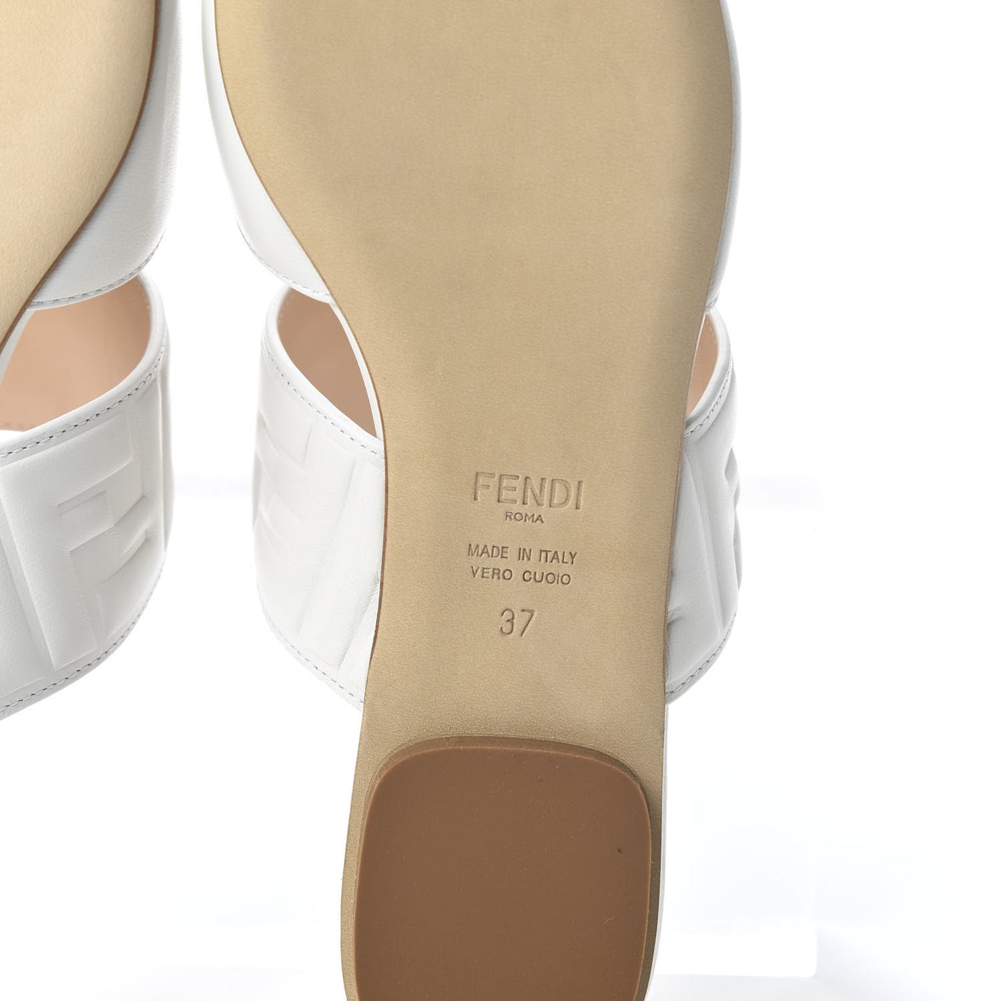 Vitello FF Embossed Buckle Flat Mules 37 Snow