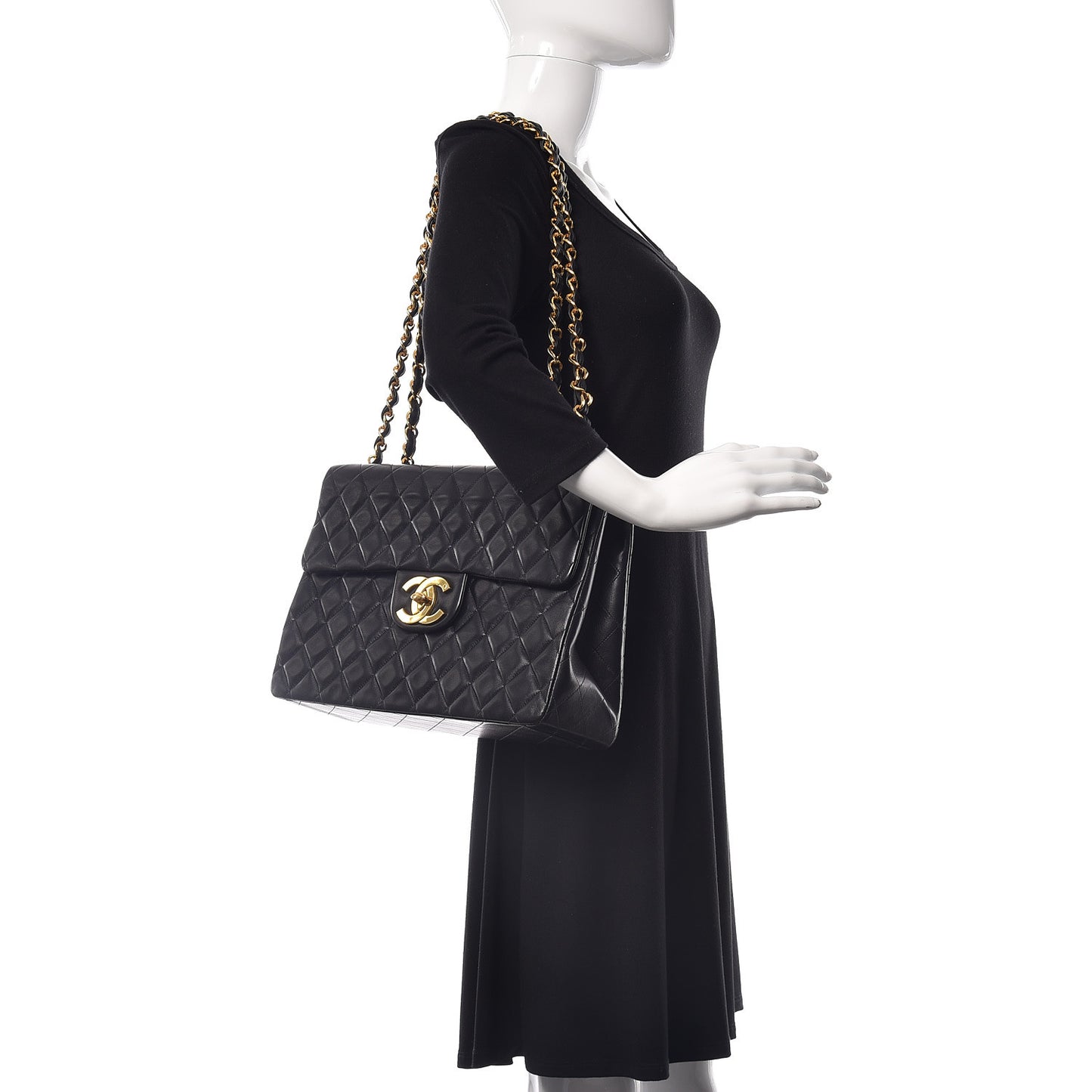 Lambskin Quilted XL Jumbo Single Flap Black