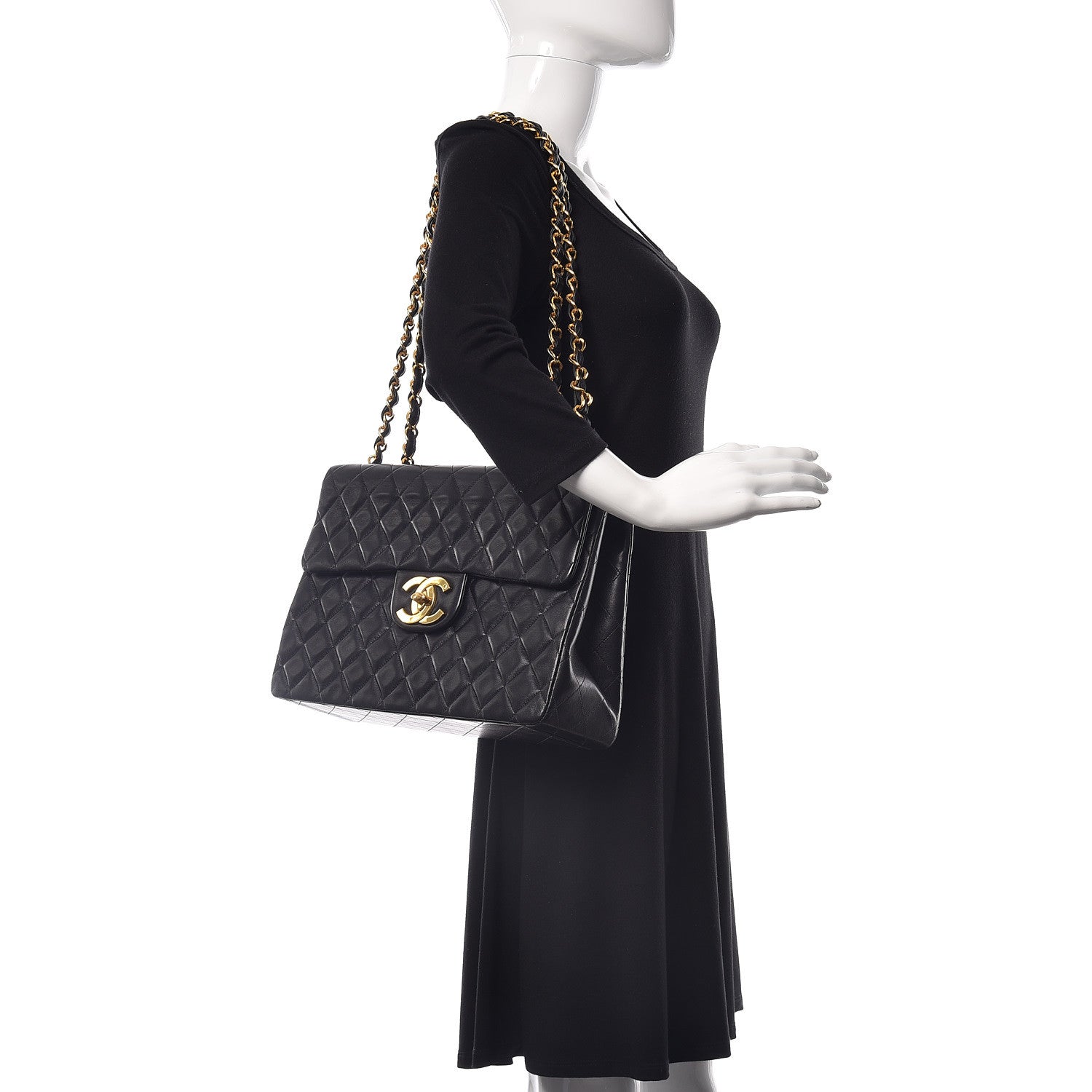 Chanel Lambskin Quilted XL Jumbo Single Flap Black 2 of 16