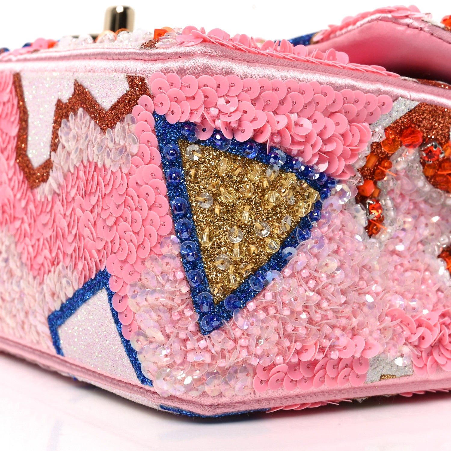 Chanel Satin Sequin Embellished Mini Rectangular Flap Pink White Blue Red 10 of 10
