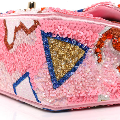 Chanel Satin Sequin Embellished Mini Rectangular Flap Pink White Blue Red 10 of 10