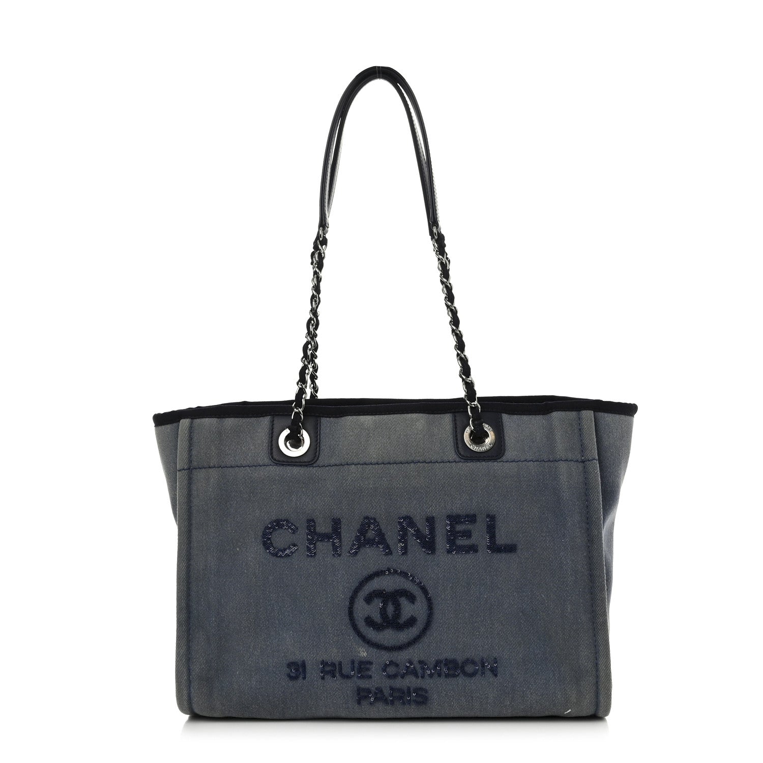 Chanel Canvas Sequin Small Deauville Tote Navy 1 of 10