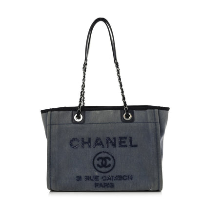Chanel Canvas Sequin Small Deauville Tote Navy 1 of 10