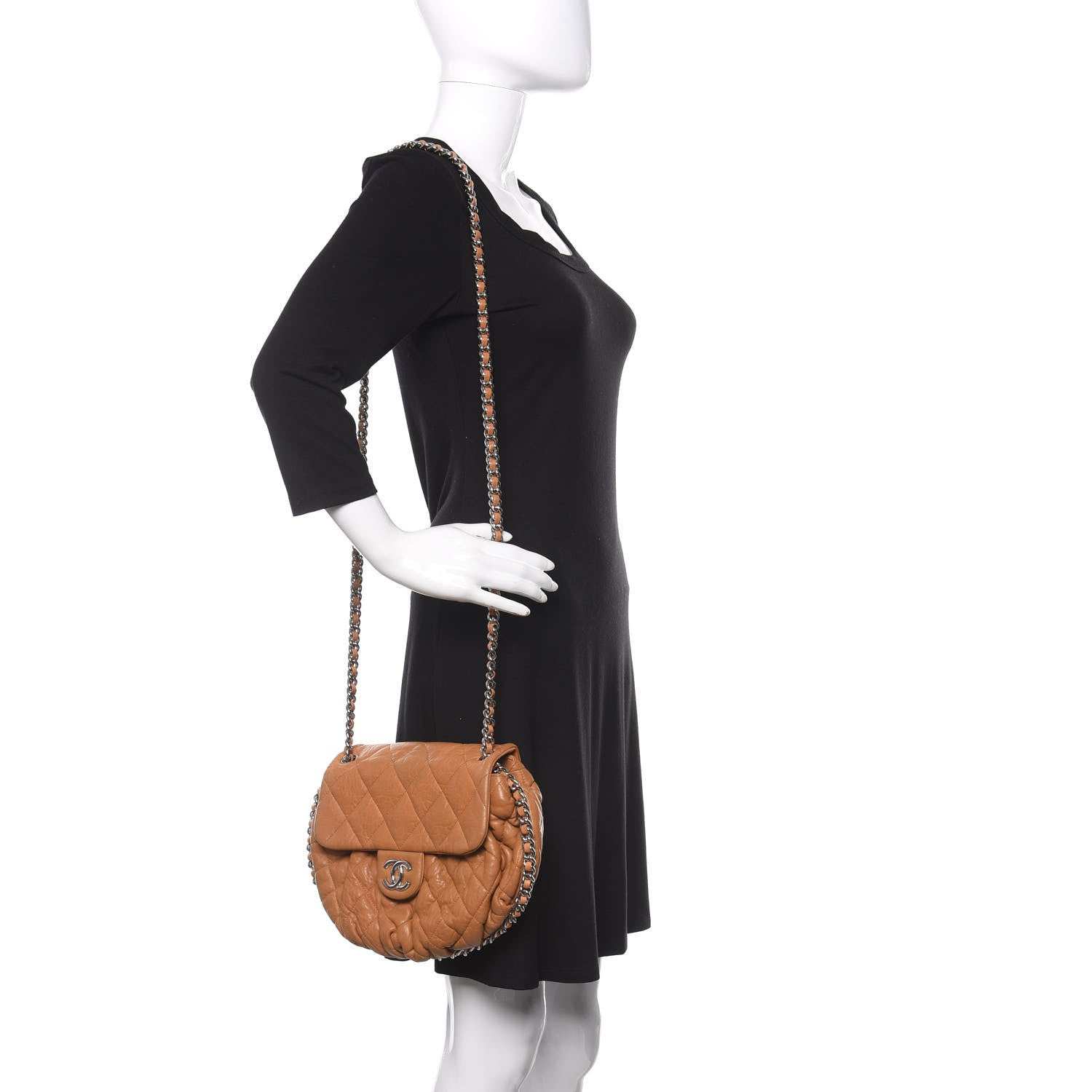 Chanel Washed Lambskin Quilted Medium Chain Around Messenger Dark Beige 2 of 9