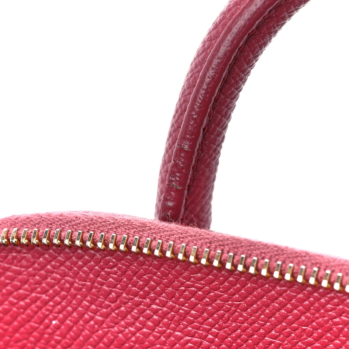 Signature Grained Calfskin Logo XXS Ville Top Handle Bag Rouge Grenat White