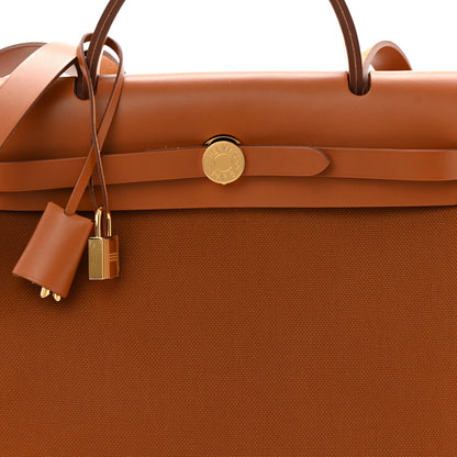 Hermes Military Toile Vache Hunter Herbag Zip Retourne 31 PM Fauve 9 of 12