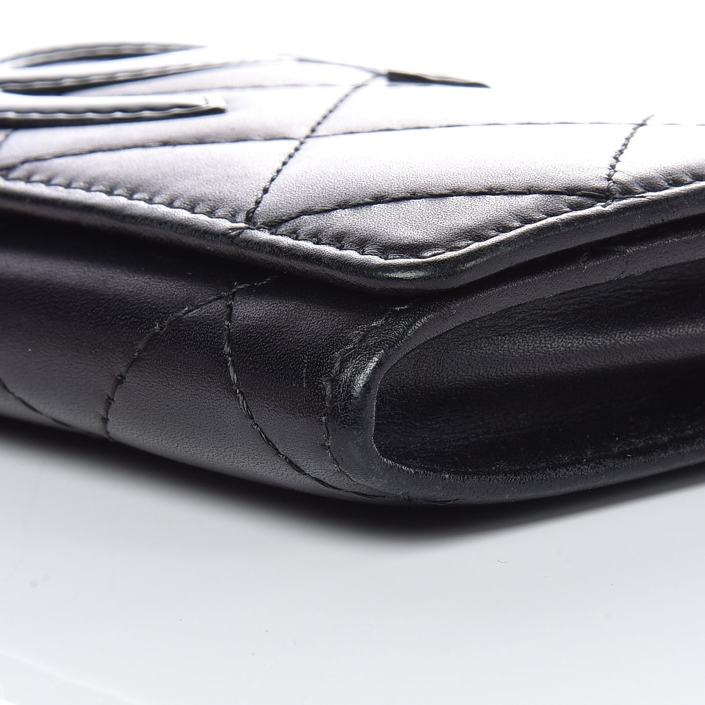 Calfskin Quilted Cambon Business Card Holder Black