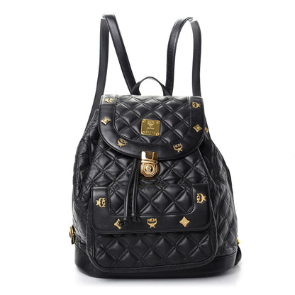 MCM Calfskin Quilted Studded Backpack Black 1 of 8
